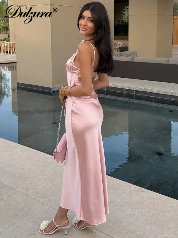 Dulzura Backless Lace Up Spaghetti Straps Cut Out Midi Dress Women Club Holiday Evening Party Dresses Y2K Clothes Drop Shipping - Imagen 3