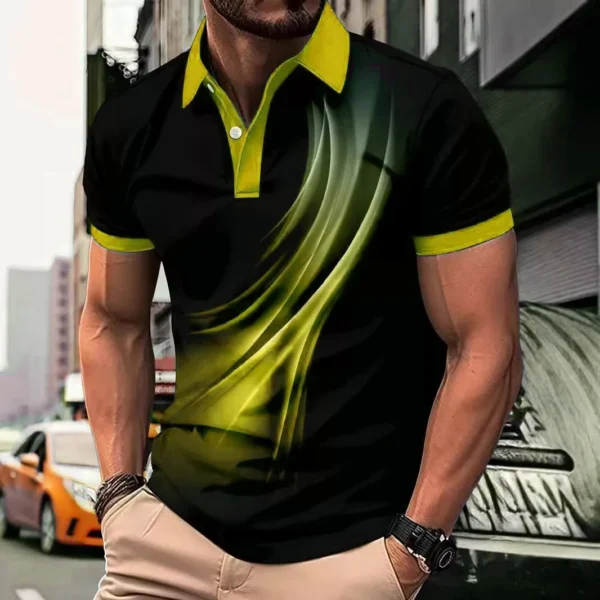 Fashion Gradient stripes Men's Polos T-Shirts Summer Short Sleeve 3D Print Street Trend Simple Male POLO T Shirt Casual Tops - Imagen 3