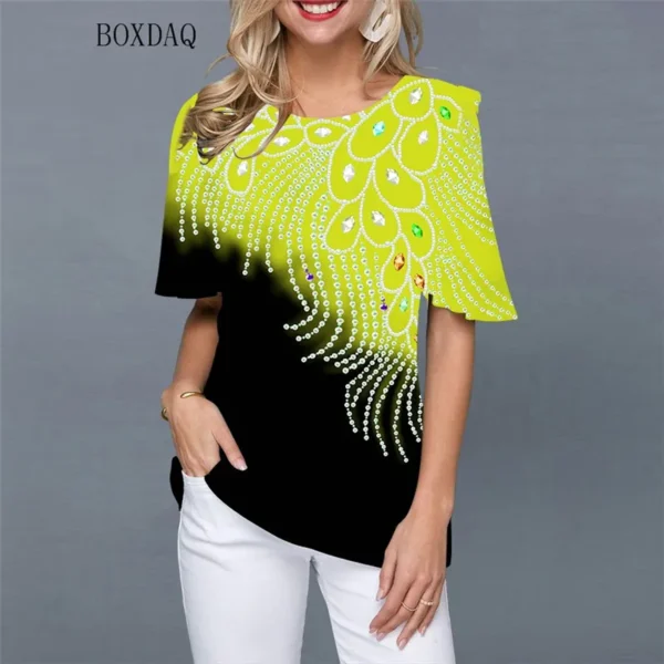 Fashion 3D Print Shirt Summer Short Sleeve Street Style Women Blouses Round-Neck Female Casual Shirts Lady Pullovers Tops - Imagen 4