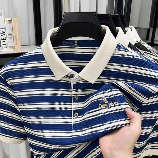 Hot sales classic striped short sleeve men‘s polo shirt trendy brand exquisite embroidery new comfortable casual lapel T-shirt