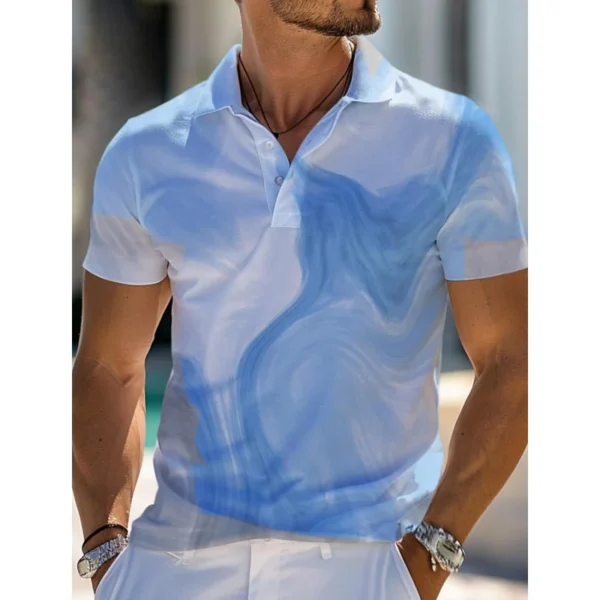 3D Printed Texture Stripe Polo Shirt For Men Colorful Gradient Pattern Men's Clothes Summer Lapel Tops Loose Short Sleeve Tees - Imagen 2
