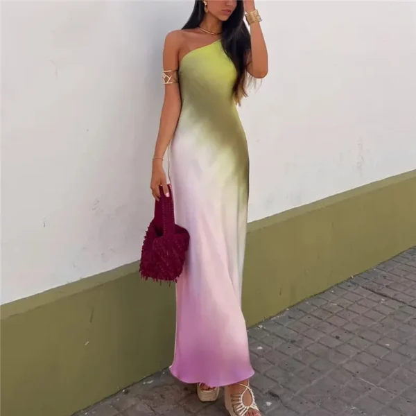 TRAF Tie Dye Long Dress Women Asymmertic Satin Backless Dress Woman Off Shoulder Sexy Evening Party Dresses Midi Summer Dresses - Imagen 6