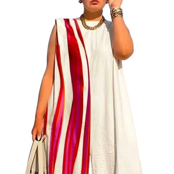 Yeezzi 2025 New Women's Contrast Color Striped Wide Leg Jumpsuits Summer Sleeveless Casual Fashion One Piece Suits Streetwear - Imagen 4