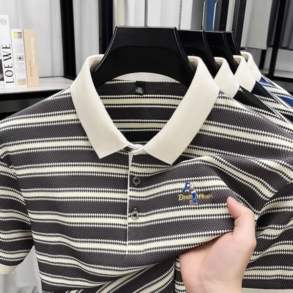 Hot sales classic striped short sleeve men‘s polo shirt trendy brand exquisite embroidery new comfortable casual lapel T-shirt - Imagen 4