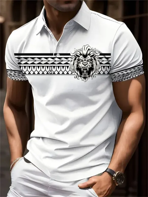 Men's Colour Block Stripe Short Sleeve Summer Thin Polo Shirt,Stylish Zipper Crew Neck Polo Shirt,Men's Golf Casual Polo Shirt - Imagen 5