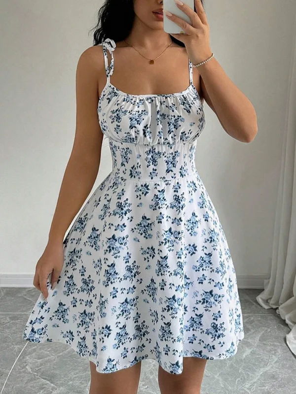 Women's Summer Floral Spaghetti Strap Beach Short Dress,Womens Dresses,Woman Clothing,Woman Clothes,Sundress,New In Dress 2025 - Imagen 3