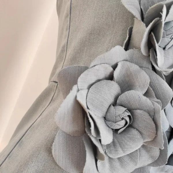 3D Appliques Flower Strapless Demin Jumpsuits For Women Off Shoulder Sleevelss Solid Color High Waist Full Length Overalls New - Imagen 5
