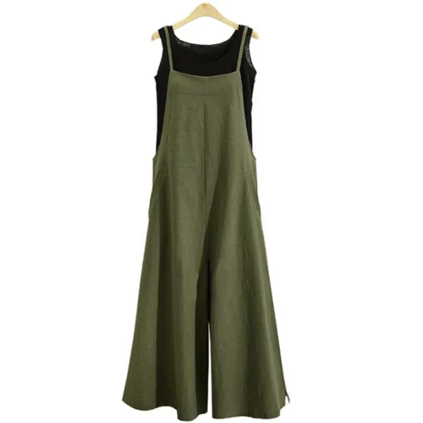 Women Straps Jumpsuit Summer Solid Color Wide Leg Pants Dungaree Bib Overalls Casual Loose Sleeveless Cotton Linen Jumpsuits 5Xl - Imagen 4