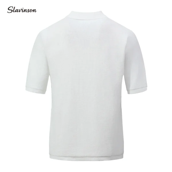 Slavinson Men's Short Sleeve Summer Knit Lapel Striped Polo Shirt Fashion Light Luxury Popular Knitwear Breathable Top US Size - Imagen 2