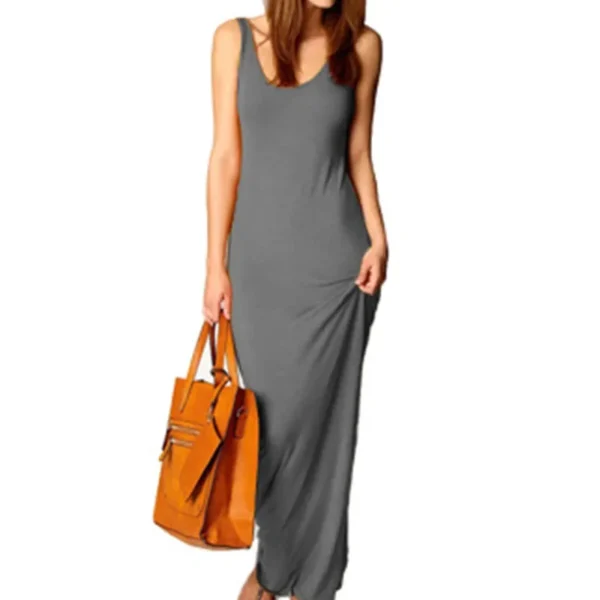 Sleeveless Women High Stretch Tank Robe Summer O-neck Bodycon Long Dress Ladies Solid Slim Beach Maxi Dresses Vestidos De Verano - Image 6