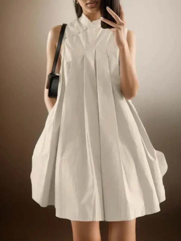 ZANZEA Elegant Sleeveless A-line Vestidos 2024 New Chinese Dress Women Pleating Party Dress Vintage Fashion Mandarin Collar Robe