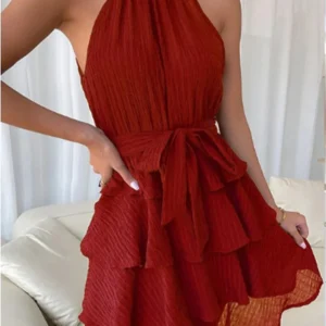 Stylish Sleeveless Off Shoulder Multi-Layered Ruffle Edge Dress Women's Solid Color Mini Dress Party A Line Dresses
