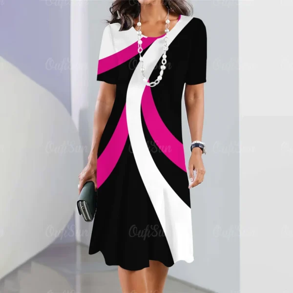 Geometric & Stripe Print Women's Dresses Elegant & Beautiful Long Dresses Plus Size Female Summer One-piece Dress Free Shipping - Imagen 2
