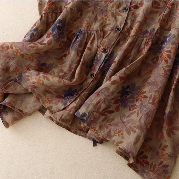 Sleeveless Vest Floral Printing Vintage Linen O-Neck Single Breasted Women's Blouse Shirt Female Clothing Tops 2024 Spring - Imagen 4