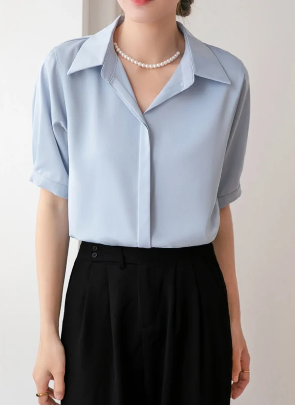 Summer Women's Blouse Casual Loose Short Sleeve Ladies' Shirt Fashion White Pullover Button Up Female Clothing Elegant Waman Top - Imagen 2