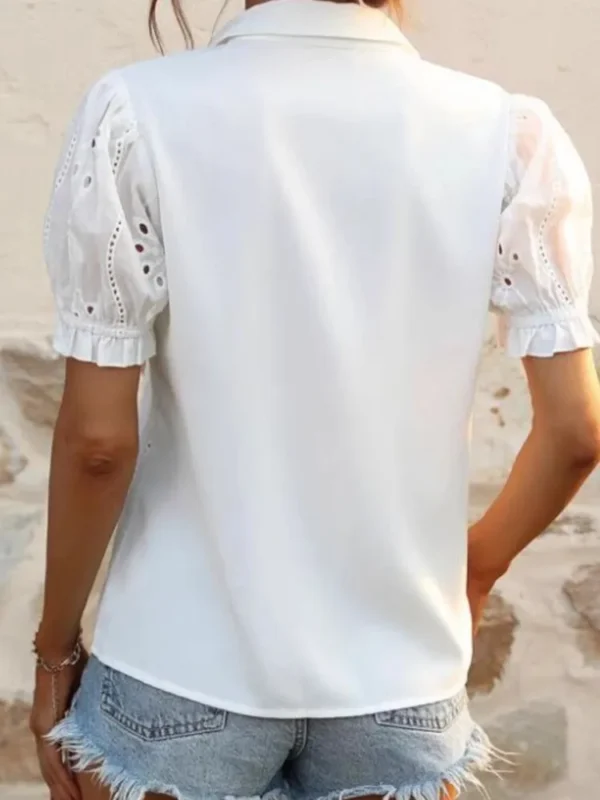 Women's White Elegant Shirt Fashion Hook Flower Hollow Short Sleeve Tops Shirts For Women Casual Office Top Shirts Lady Summer - Imagen 4