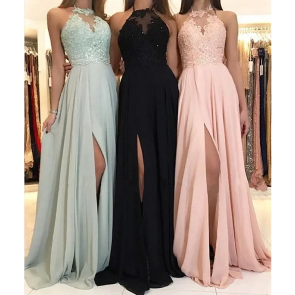 Dress Women Wedding Sexy Halter Lace Floral Sleeveless High Waist Evening Long Dresses Gown Vestidos Slim Fit Elegant 2024 - Imagen 5