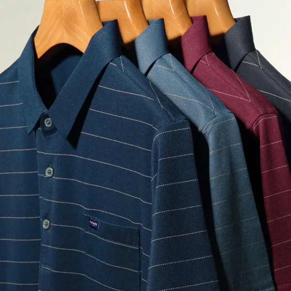 Men's Summer Short-sleeved Polo Shirt Middle-aged Men's Casual Fashion Collar Horizontal Stripe Sleeved Top Trendy Short T-shirt - Imagen 2
