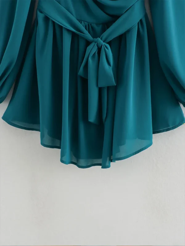 2024 New Women's Clothing European and American Style Fashion Casual with Bow Tie Belt Long Sleeve Backless Dress - Imagen 4