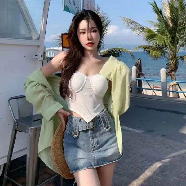 Thin Long Sleeve Sunscreen Shirt Woman Korean Fashion Back Split Lace Up White Shirts Women Casual Loose Holiday Beach Blouse - Imagen 5