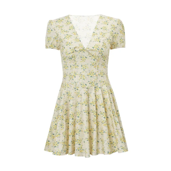 Candyhot Elegant Retro Print Y2K Casual Dress Summer Short sleeved V-neck Evening Dress High Street Club Ruffled Aesthetic Dress - Imagen 5