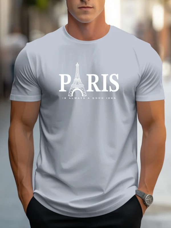 Summer Men's T Shirt Short Sleeve Paris Pattern Print Casual O-Neck Oversized Pullover Fashion Streetwear Male Clothing T-Shirts - Imagen 4