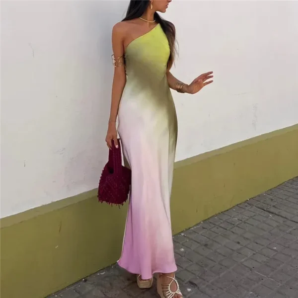 TRAF Tie Dye Long Dress Women Asymmertic Satin Backless Dress Woman Off Shoulder Sexy Evening Party Dresses Midi Summer Dresses - Imagen 5