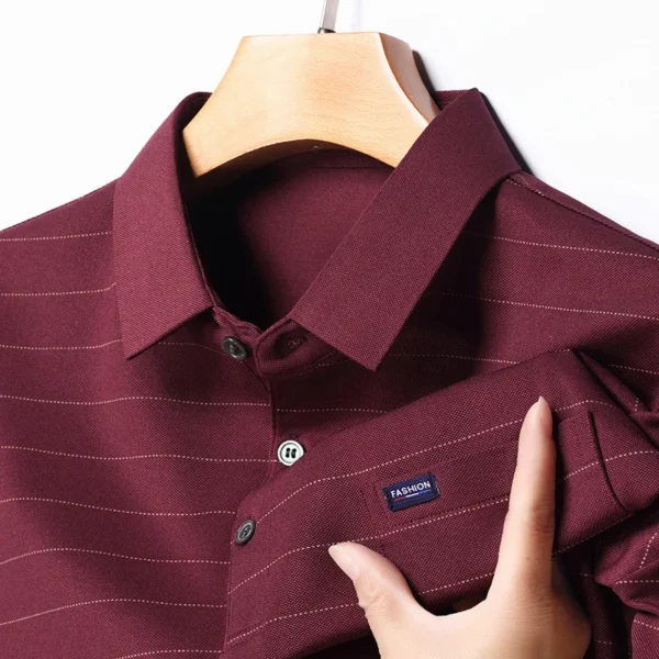 Men's Summer Short-sleeved Polo Shirt Middle-aged Men's Casual Fashion Collar Horizontal Stripe Sleeved Top Trendy Short T-shirt - Imagen 6