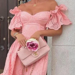 Dress Women Off Shoulder Mid Length Dresses Solid Dot Sexy Splice Tight High Waist V Neck A Line Elegant Slim Fit Vestidos