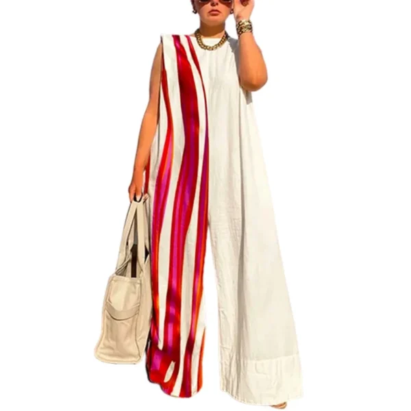 Yeezzi 2025 New Women's Contrast Color Striped Wide Leg Jumpsuits Summer Sleeveless Casual Fashion One Piece Suits Streetwear - Imagen 3