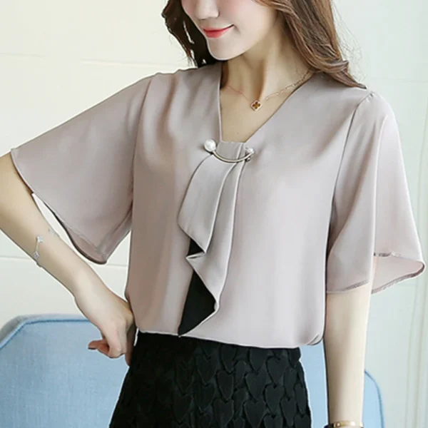 New Spring Fashion Chiffon Women Shirt Blouse Short Sleeve Women's Loose Clothing Loose Bow Neck Women's Tops Blusas D560 50 - Imagen 6