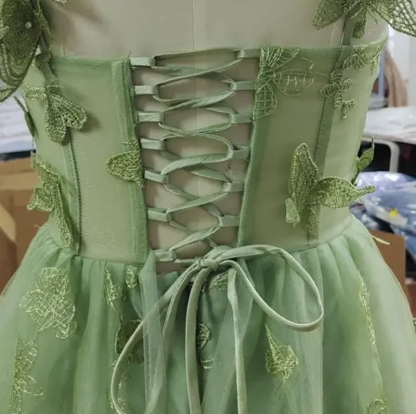 2024 Spring Summer New Women's Clothing Tulle Spaghetti Straps Sleeveless High Slit Dress Lace Up Back - Imagen 6