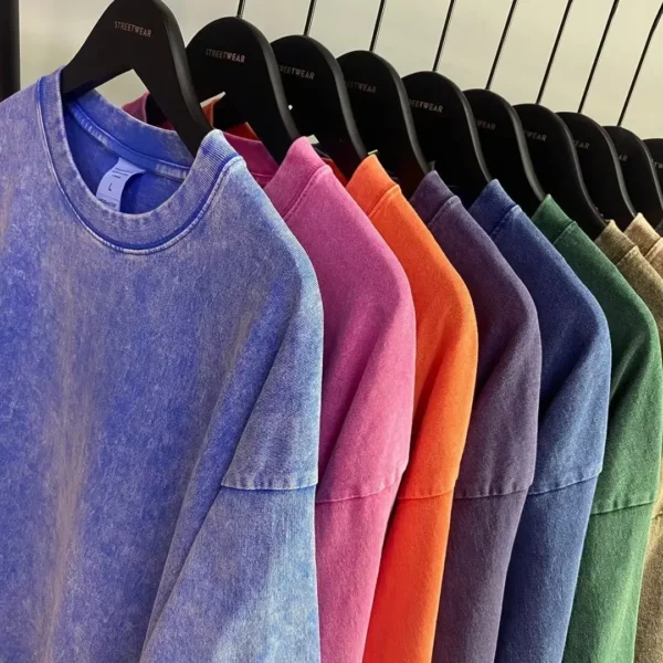 American Style Retro Heavyweight Solid Color Short Sleeved T-shirt Men Women Summer Street Trendy Washed Old Oversized Clothes - Imagen 3