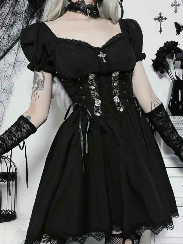 AltGoth Vintage Gothic Princess Dress Women Dark Harajuku Lace Up Cross Corset Dress Streetwear Partywear Lolita Dress Female - Imagen 5