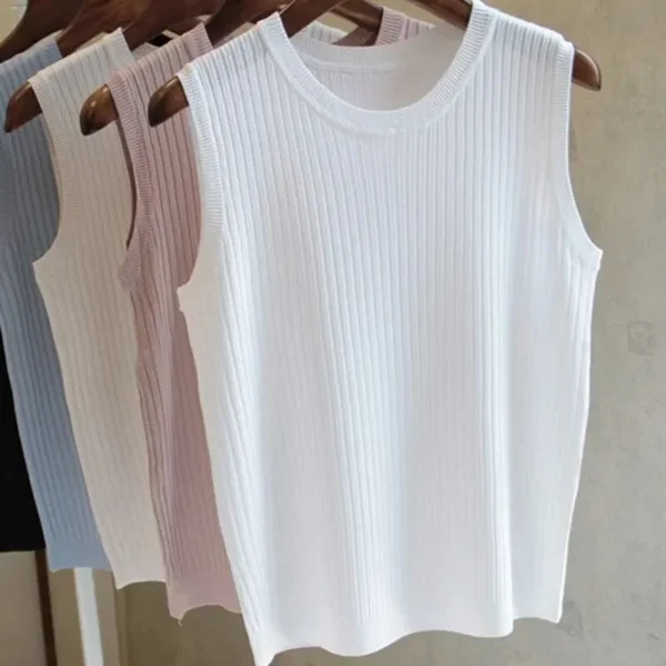 2025 Summer New Fashion Knitted Vests O-neck Sleeveless Casual Thin Tops Sleeveless Blouse Women Shirt - Imagen 2