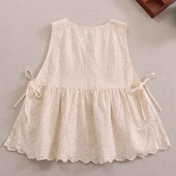 Japanese Sweet Mori Girl Embroidery Sleeveless Blouse Women Summer O-neck Solid Color Vintage Loose Vest Tank Tops - Imagen 4
