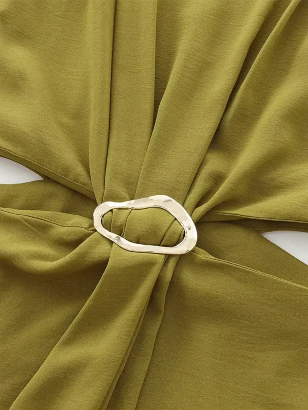 2024 Women's Autumn and Winter New Arrivals Fashion Temperament Open Design Buckle Decoration Sleeveless Long Dress - Imagen 4