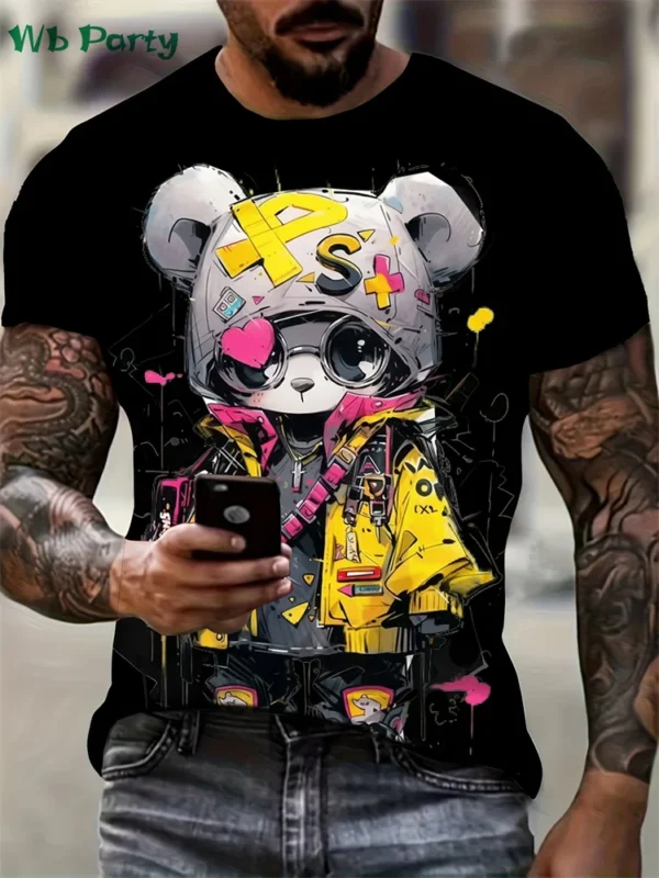 3D Bear Print Men's Clothing Summer Man Clothes O-Neck Men's Short Sleeve T-shirt Loose T-shirt Tops Men's Shirts Funny T shirts - Imagen 2