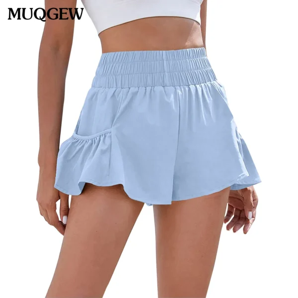Summer Women's Clothing Fashion Trend Elastic High Waist Shorts Casual Loose Lady A-line Solid Color Wide Leg Tennis Pants