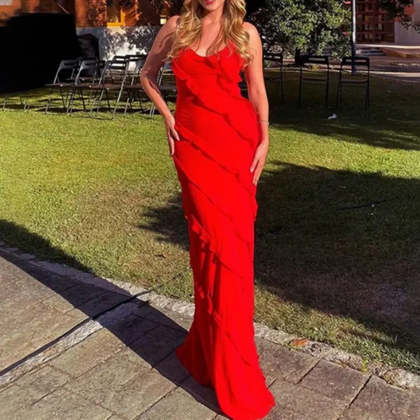 V Neck Dress Elegant Floor Length Maxi Dress V-neck Backless Split Hem Patchwork for Prom Cocktail Parties Evening Events Split - Imagen 3