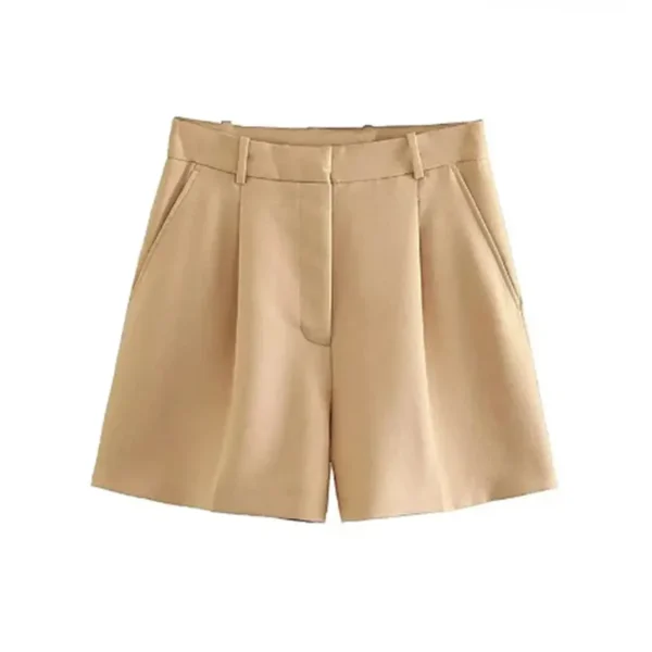 Mooyufon Women Fashion Side Pockets Front Darts Bermuda Shorts Vintage High Waist Zipper Fly Female Short Pants Mujer - Imagen 2