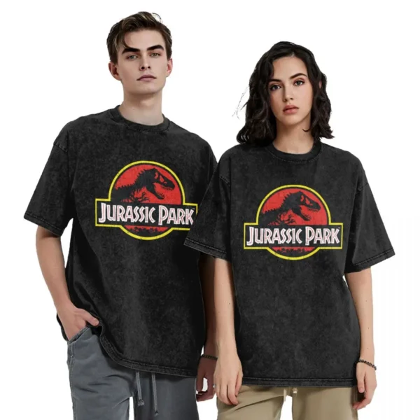 Jurassic Park Washed T Shirt Streetwear Hip Hop Vintage T-Shirt Tees Men Women Cotton Harajuku Graphic - Imagen 4