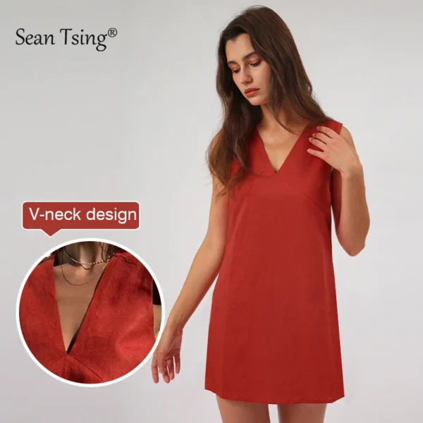 2025 Linen Summer Women Dresses Sexy V-Neck Sleeveless Basic Tank Dress Elegant Party Dresses Chic Boho Red Sundress - Imagen 3