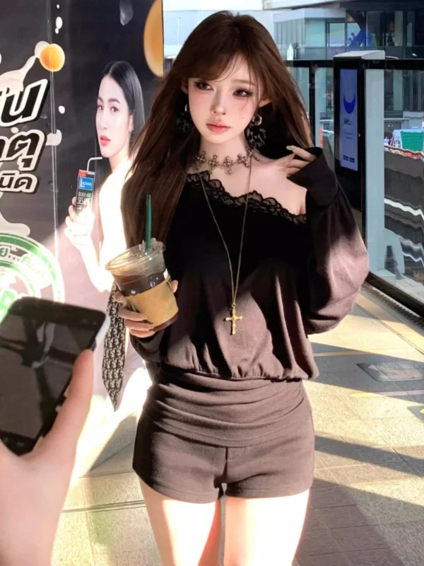 Long Sleeve Off Shoulder Folds Mini Dress 2025 Vestidos De Mujer Vintage Bodycon Woman Dresses Korean Y2k Temperament Robe Femme - Imagen 5