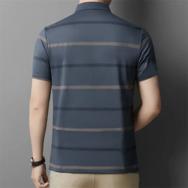 Printed casual short-sleeved T-shirt middle-aged lapel striped business POLO men's top t-shirt - Imagen 4