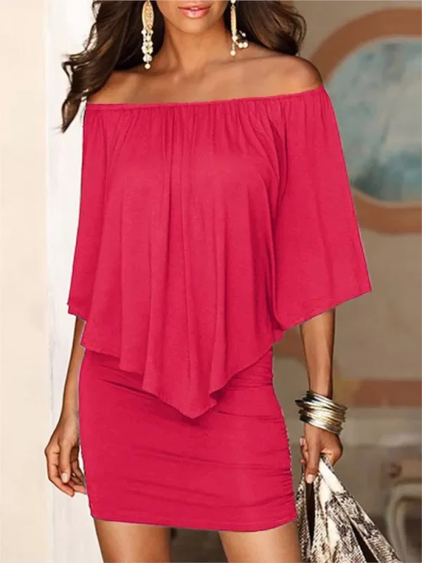 2025 Spring/Summer New Fashion Slash Neck Geometric Irregular Ruffles Wrapped Hips Dresses Casual Elegant Sexy Women Mini Dress - Imagen 4