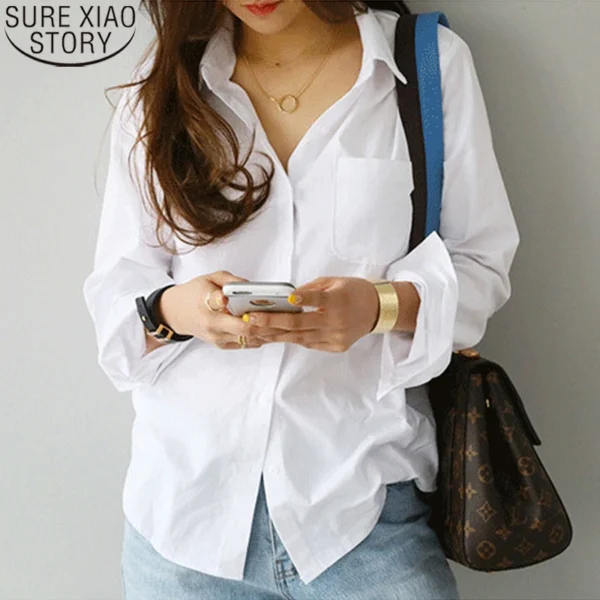 Cotton Blouse White Shirt Fashion Women Blusas Mujer De Moda OL Style Tops Casual Ladies Long Sleeve Shirts and Blouses 3496 - Imagen 2