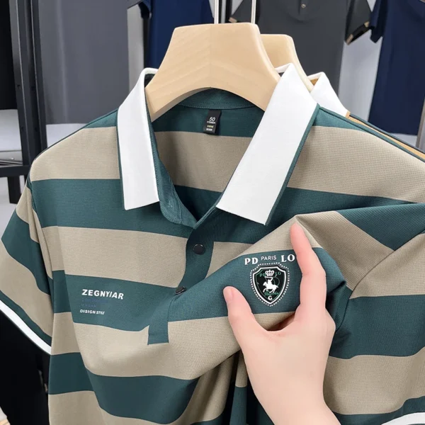 Luxury brand embroidered short sleeve polo shirt men's summer fashion color blocked striped new lapel T-shirt high-end Paul top
