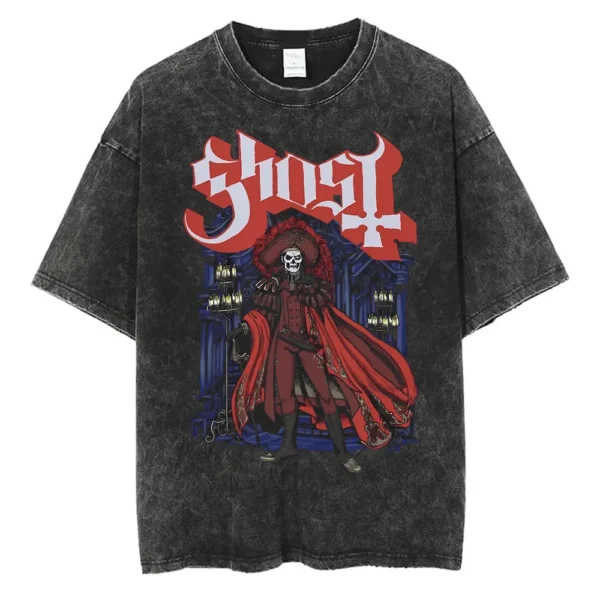 Ghost Band Graphic Tshirt Washed Vintage Skeleton Rock Oversized Print T Shirts Men Women 90s Classic Gothic Punk Metal T-shirt - Imagen 6
