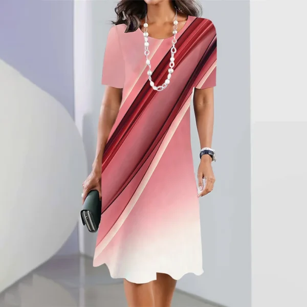 Geometric & Stripe Print Women's Dresses Elegant & Beautiful Long Dresses Plus Size Female Summer One-piece Dress Free Shipping - Imagen 3